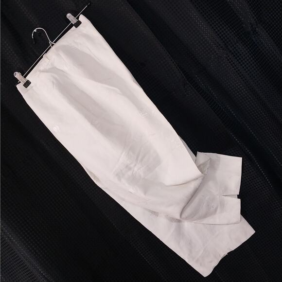 KIM ROGERS SIGNATURE! LINEN BLEND! WHITE ON WHITE FLORAL EMBROIDERED PANTS!SZ 14 - Picture 1 of 13